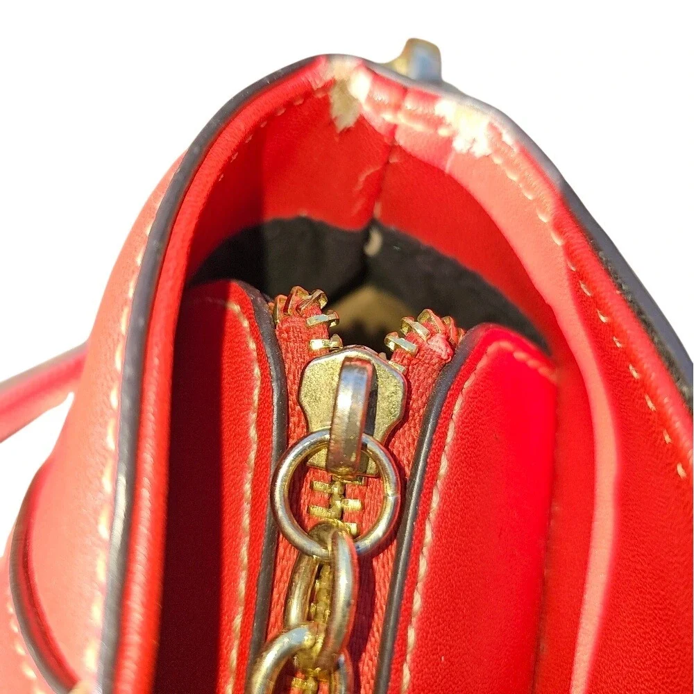 Anne Klein Red Satchel Shoulder Bag with Crossbody Strap Gold Hardware